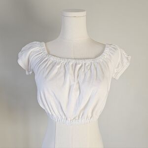 Aritzia Wilfred S Garlance Peasant Crop Cotton White Women's Off-Shoulder Top